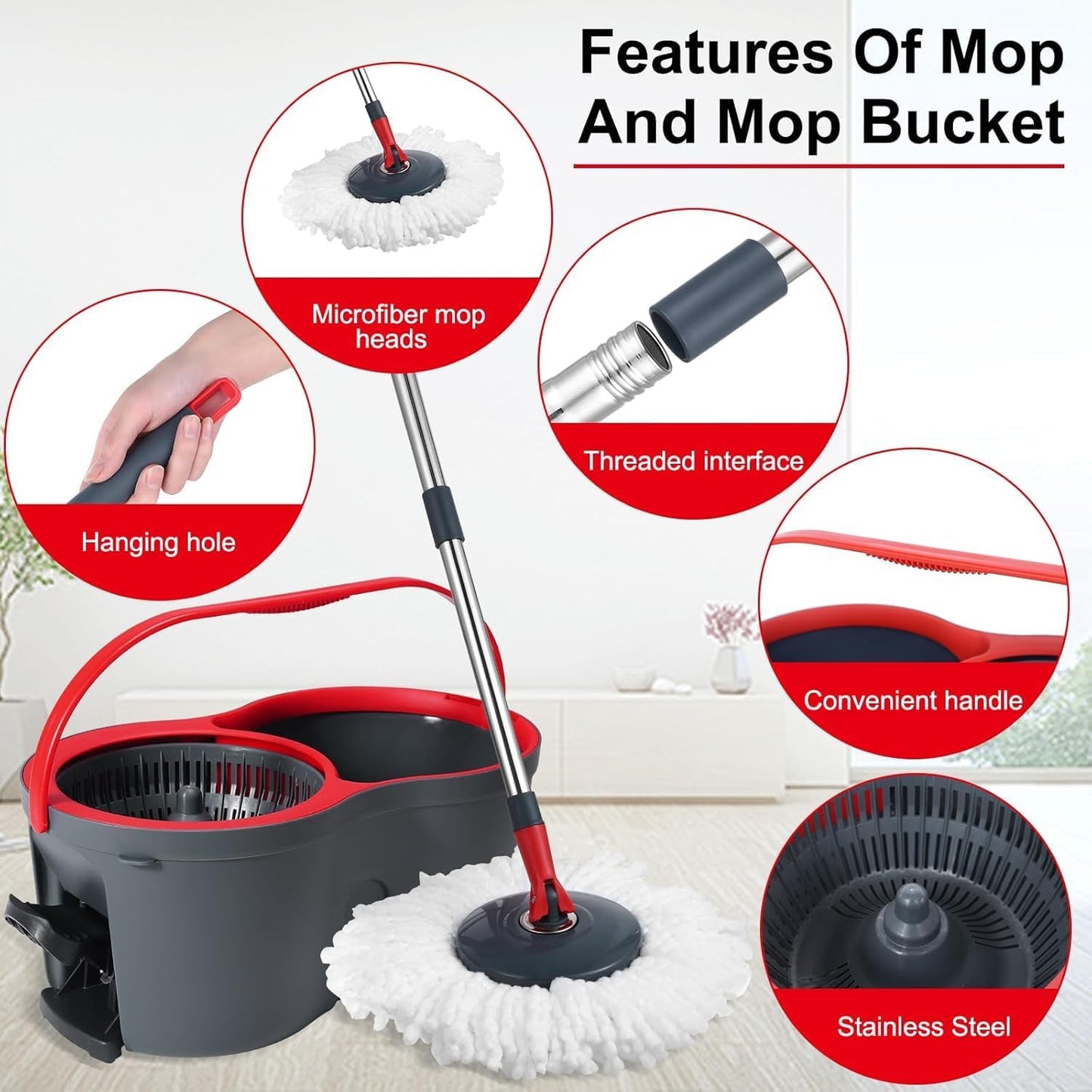 Bucket Spin Mop ( 360° ) + 2 Microfiber Clothes Free