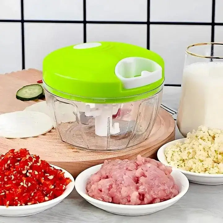 5 blade manual food chopper _fast easy and convenient kitchen chopper.