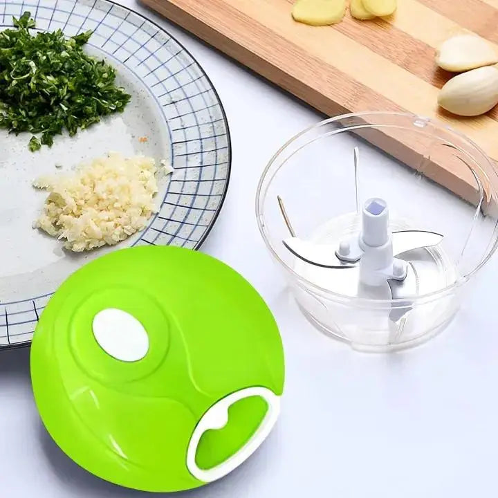 5 blade manual food chopper _fast easy and convenient kitchen chopper.